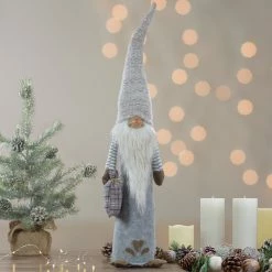 Alternative view of Northlight 23" Gray And Beige Boy Christmas Gnome With Plaid Toy Sack Figure