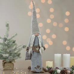 Alternative view of Northlight 27" Gray And Beige Girl Christmas Gnome With Plaid Toy Sack Figure