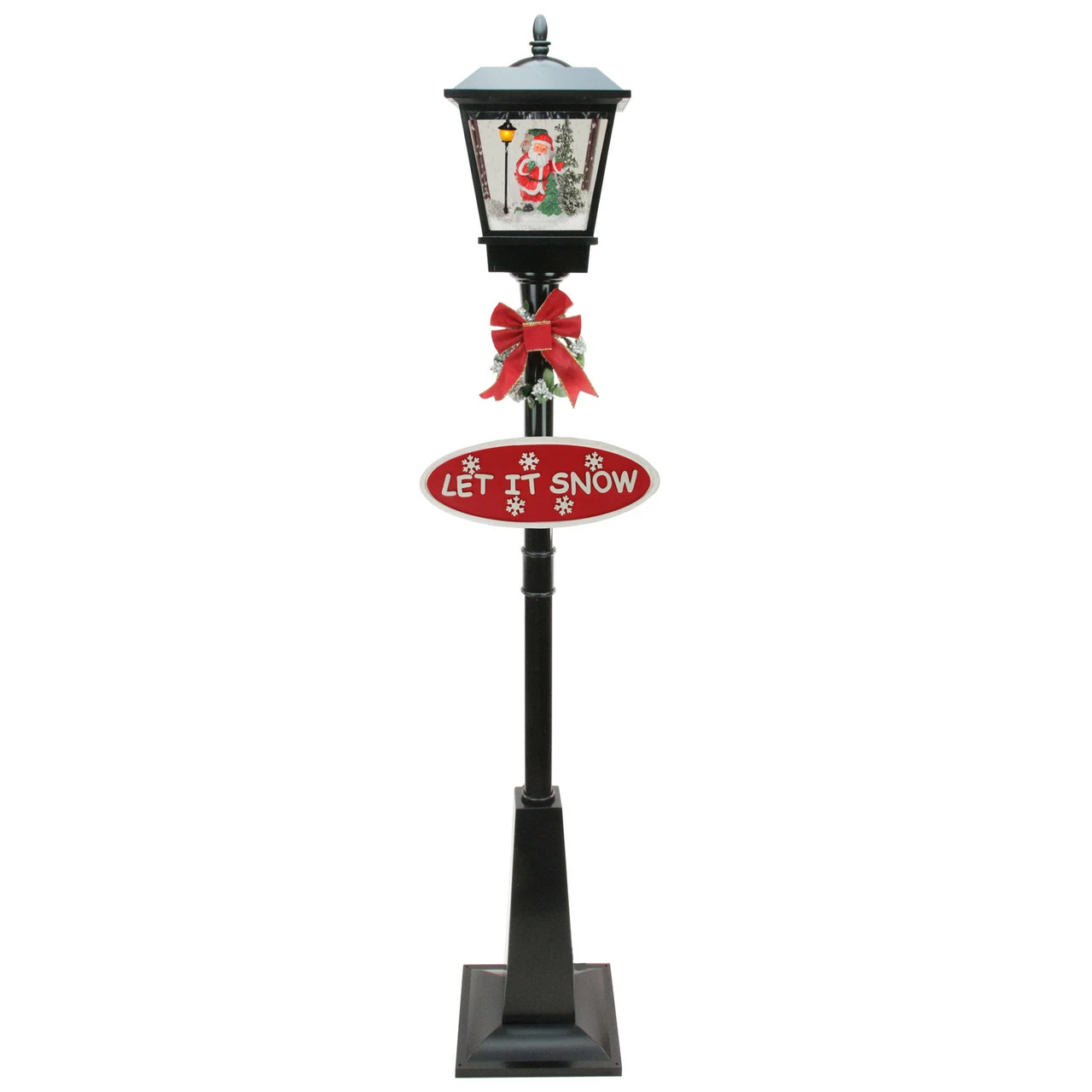Northlight 70.75" Black LED Lighted Musical Snowing Santa Christmas Street Lamp