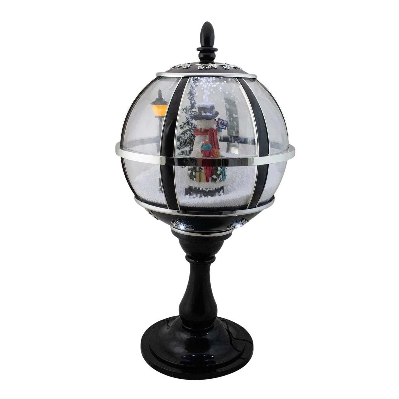 Northlight 23.5" Black Lighted Musical Snowing Snowman Christmas Table Top Street Lamp - Image 2