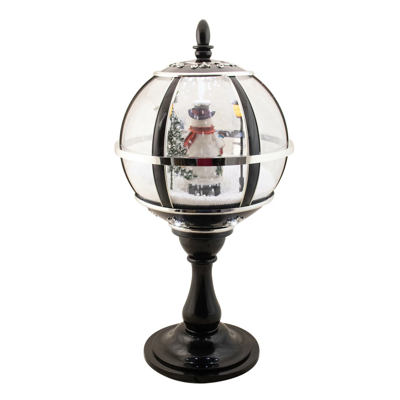 Northlight 23.5" Black Lighted Musical Snowing Snowman Christmas Table Top Street Lamp - Image 4