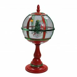 Northlight 23.5" Lighted Red Musical Snowing Santa With Christmas Tree Street Lamp