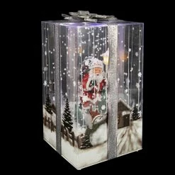 Northlight 12" Lighted And Musical Santa Claus Snowing Gift Box Christmas Decoration