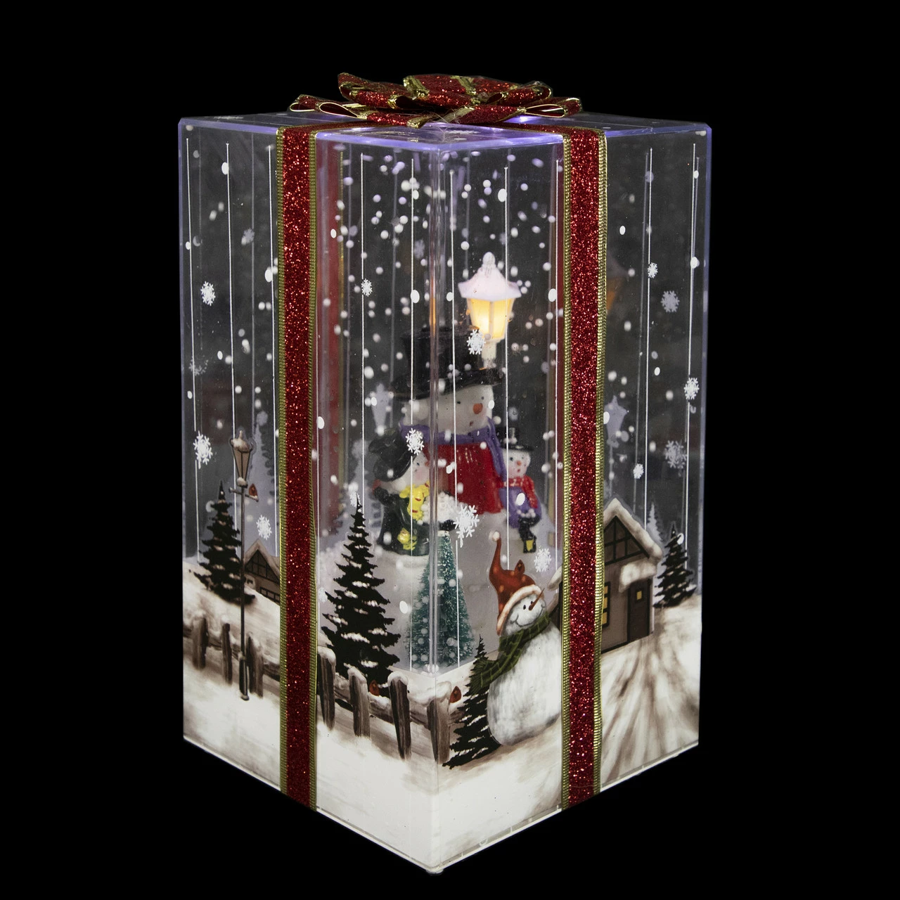 Northlight 12" Lighted And Musical Snowman Family Snowing Gift Box Christmas Decoration