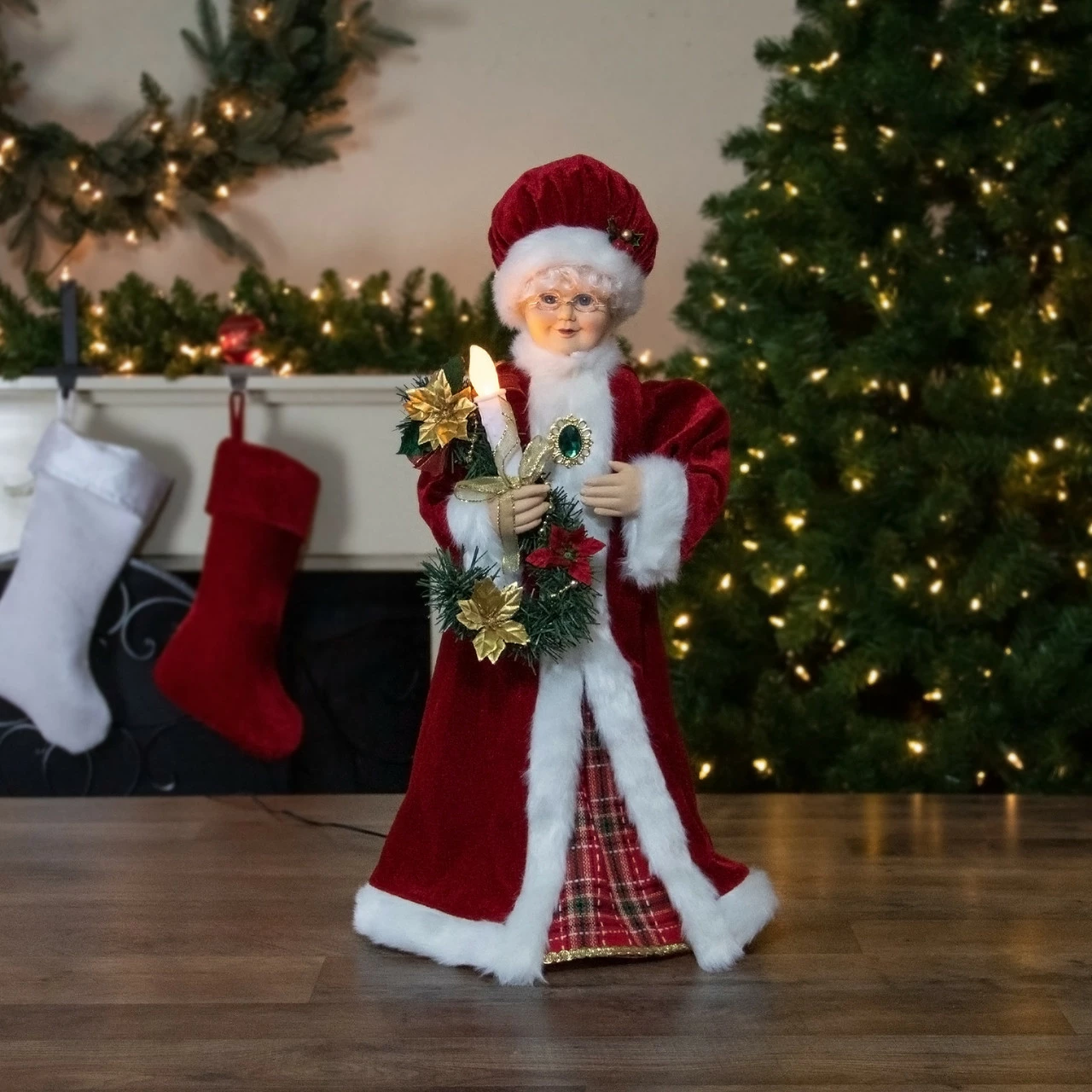 Northlight 24-Inch Animated Mrs. Claus With Lighted Candle Musical Christmas Figure - Image 2