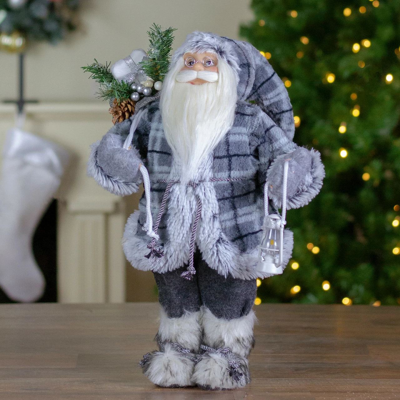 Northlight 18" Gray Standing Santa Christmas Figure With Lantern - Image 2