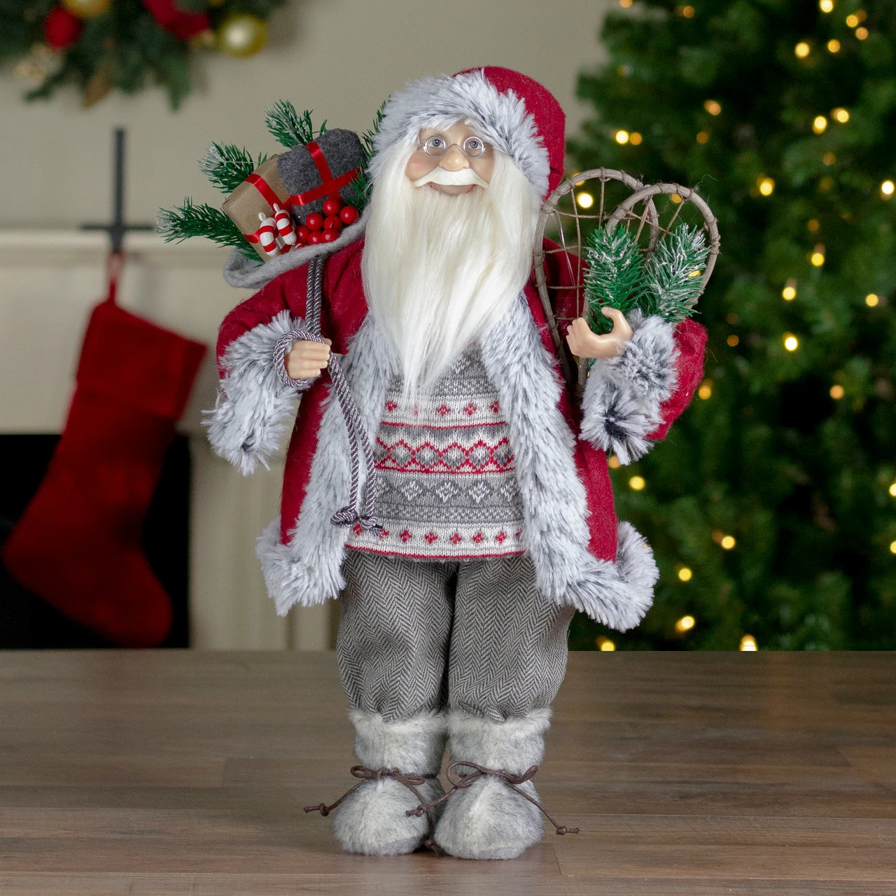 Northlight 18" Standing Santa Christmas Figure With Snow Shoes And Presents - Image 2