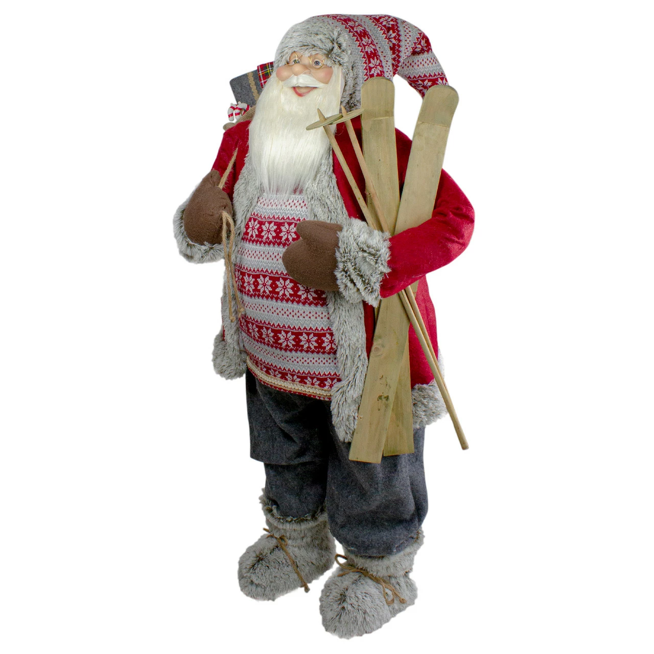 Northlight 4' Standing Santa Christmas Figure With Skis And Fur Boots - Image 3