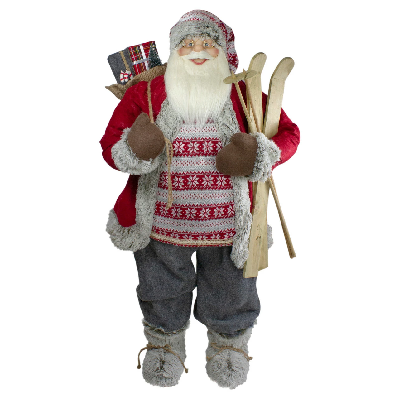 Northlight 4' Standing Santa Christmas Figure With Skis And Fur Boots