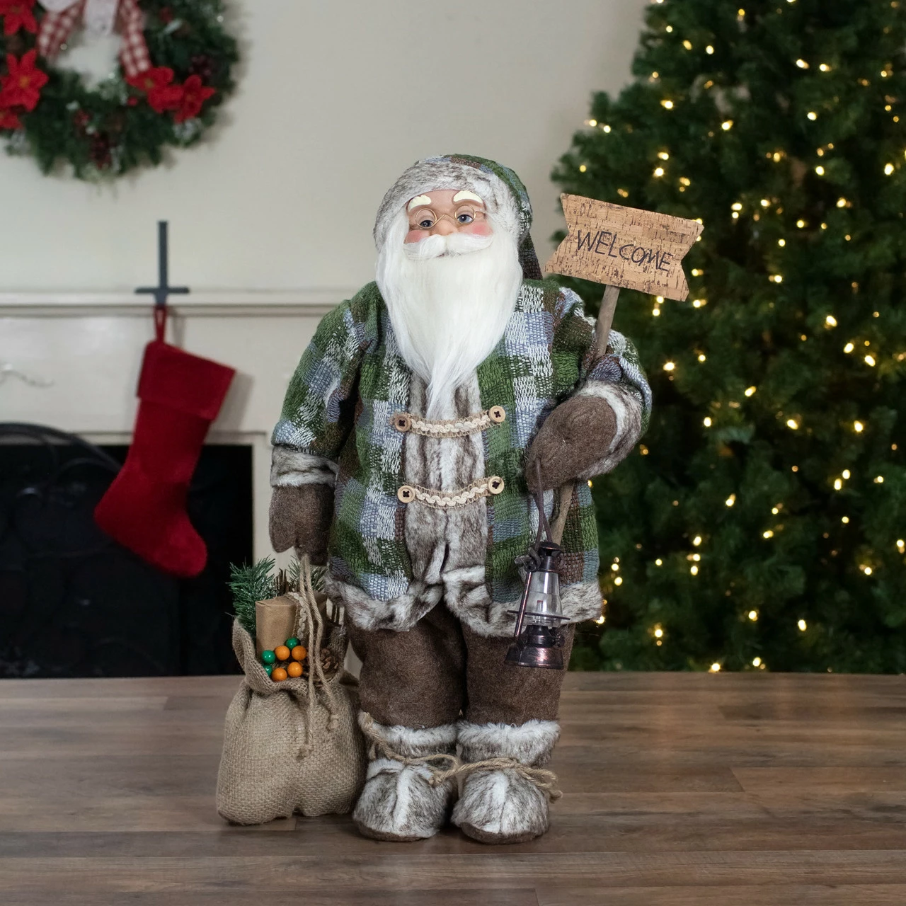 Northlight 2' Standing Santa Christmas Figure Carrying A Welcome Sign - Image 2