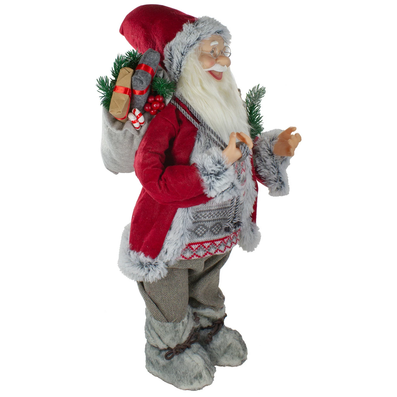 Northlight 2' Standing Santa Christmas Figure Carrying Snow Shoes And Presents - Image 3