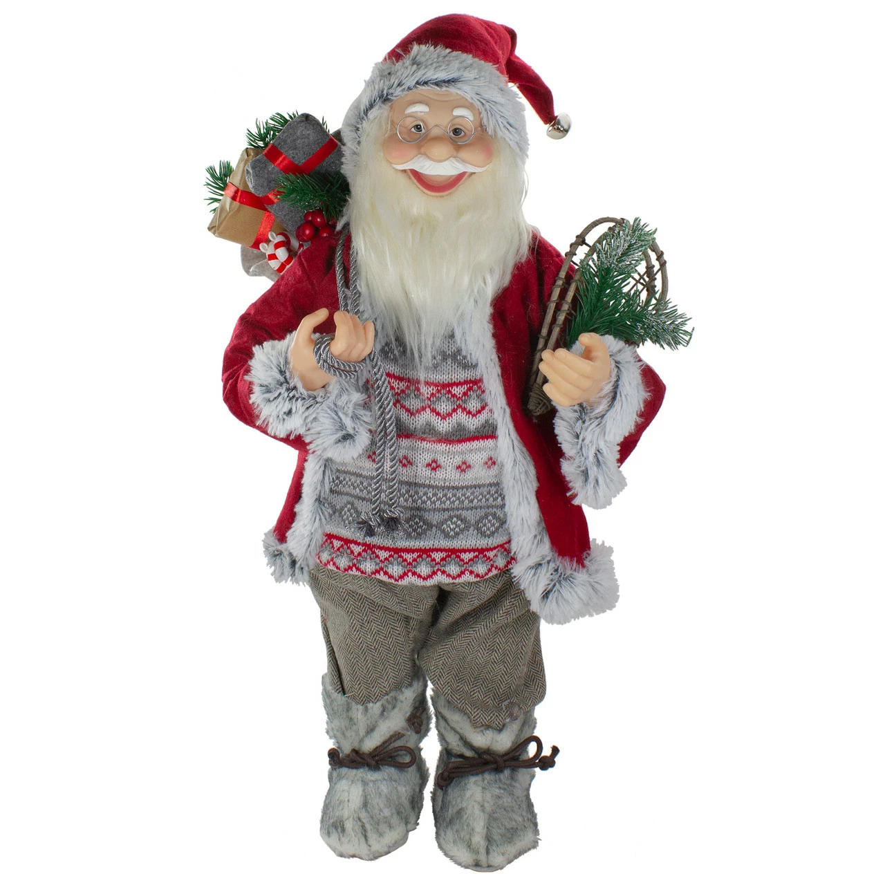Northlight 2' Standing Santa Christmas Figure Carrying Snow Shoes And Presents