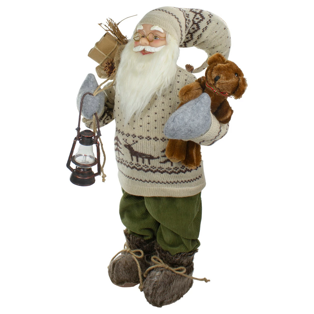 Northlight 2' Standing Santa Christmas Figure With A Plush Bear And Lantern - Image 3