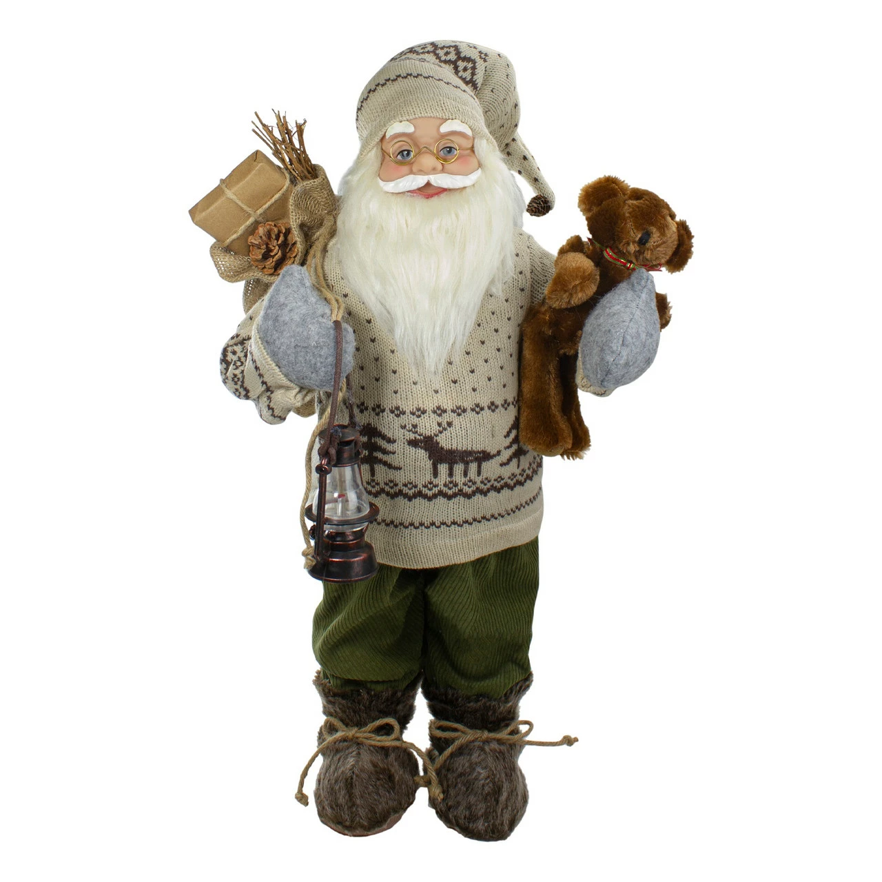 Northlight 2' Standing Santa Christmas Figure With A Plush Bear And Lantern