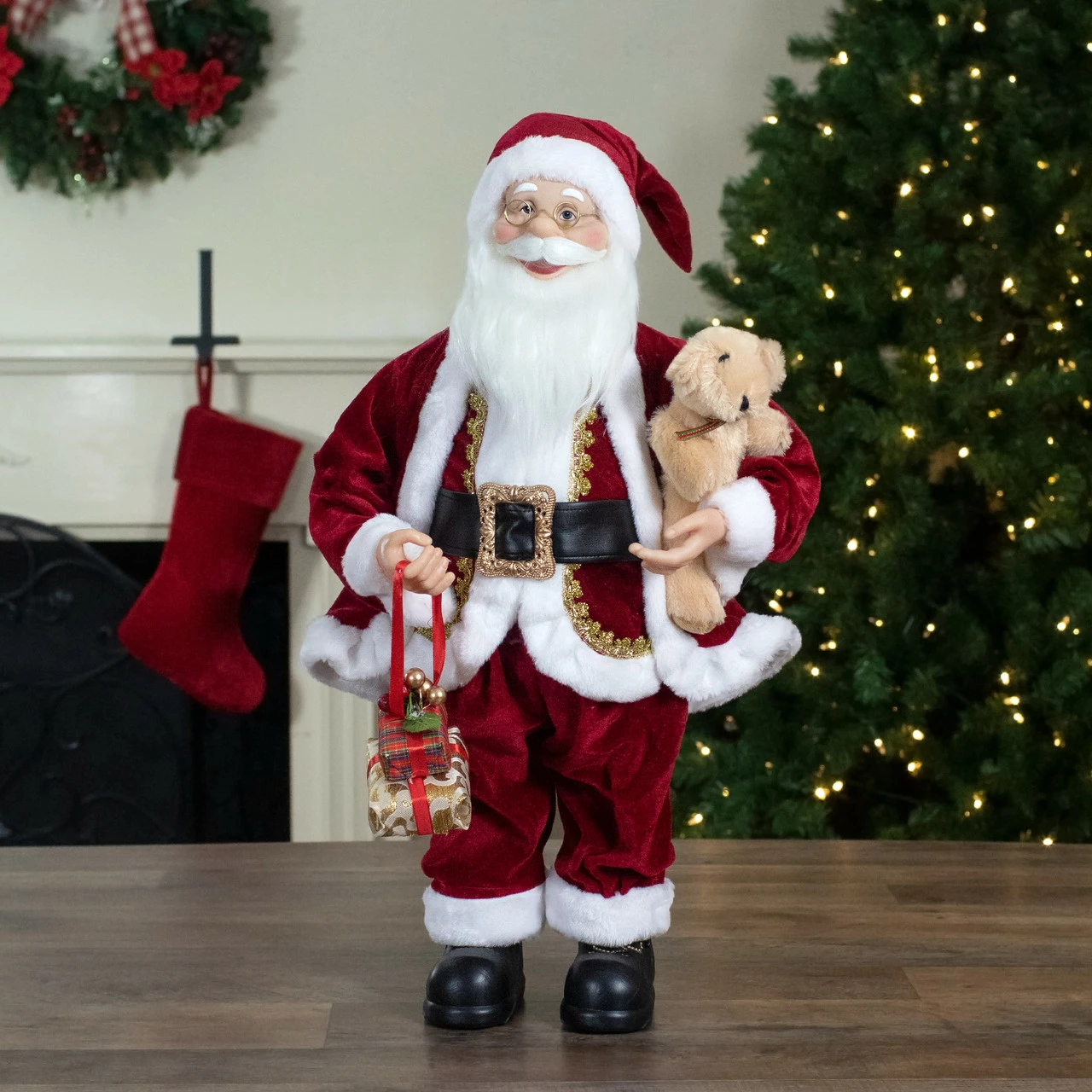 Northlight 2' Traditional Santa Christmas Figure With A Plush Brown Bear