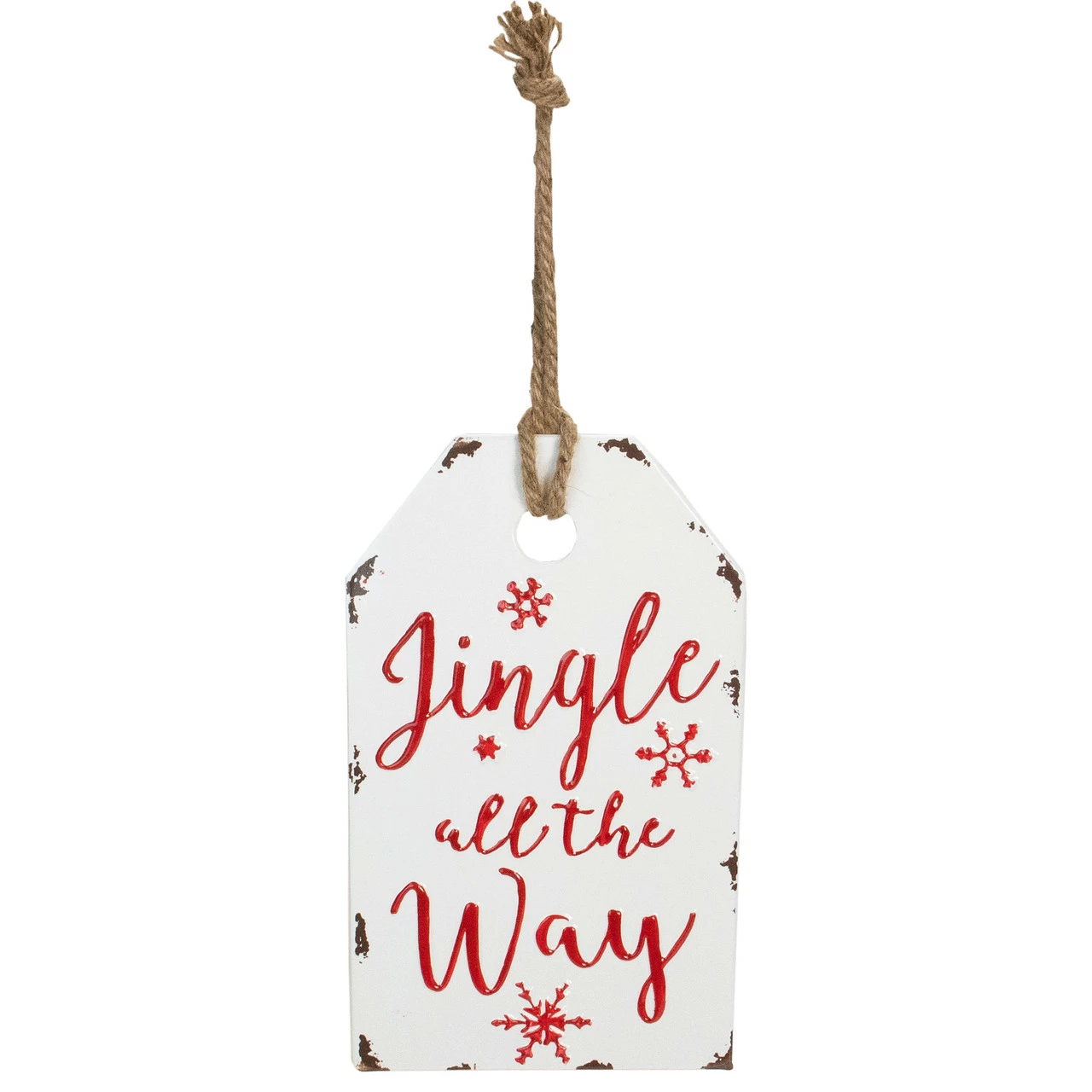 Northlight 12" White And Red Metal Distressed "Jingle All The Way" Christmas Wall Decor