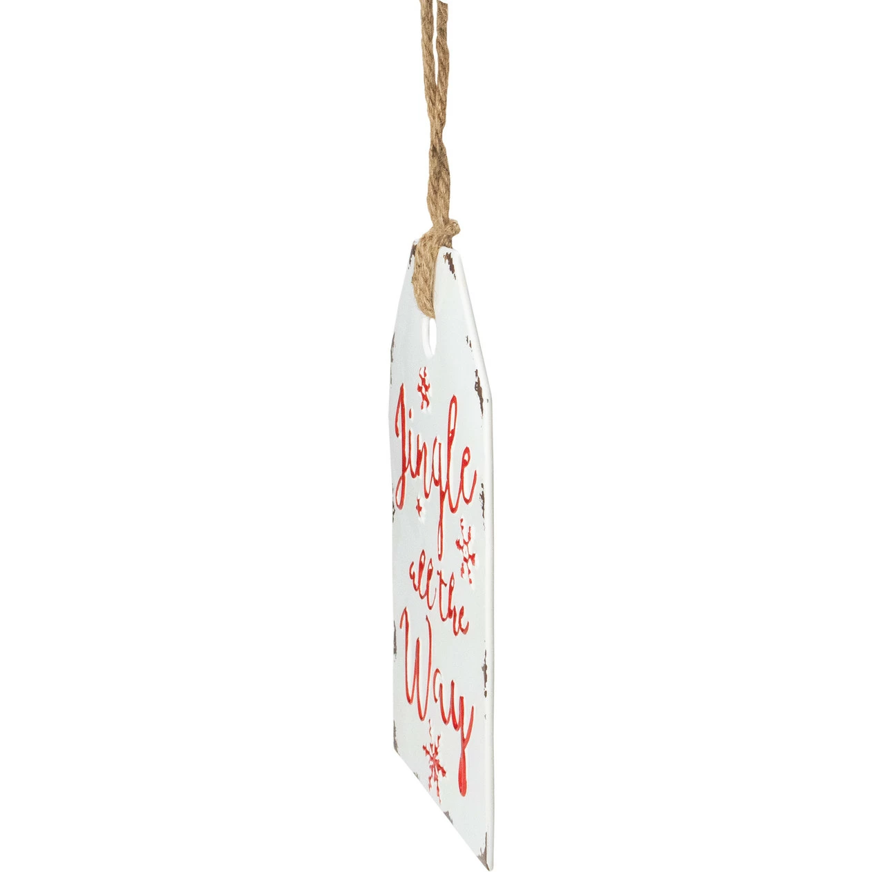 Northlight 12" White And Red Metal Distressed "Jingle All The Way" Christmas Wall Decor - Image 3