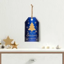 Alternative view of Northlight 12.25" Tis The Season To Sparkle Blue Christmas Gift Tag Wall Decoration