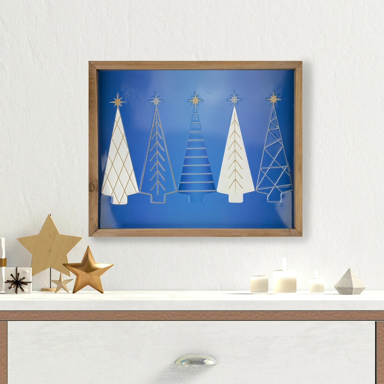 Northlight 17.75" Blue And White Christmas Trees Wooden Framed Wall Art - Image 2
