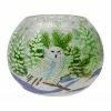 Northlight 6" Hand Painted Owl And Pine Trees Glass Christmas Tea Light Candle Holder
