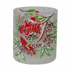 Northlight 2.75-Inch Cardinal And Pine Hand Painted Flameless Christmas Candle Holder