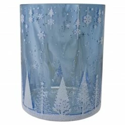 Northlight 6.25-Inch Shiny Blue And Silver Winter Forest And Snowflake Flameless Candle Holder