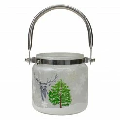 Northlight 4" Deer, Pine And Snowflakes Hand Painted Flameless Glass Candle Lantern