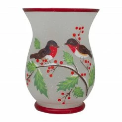 Northlight 8-Inch Hand Painted Finches And Pine Flameless Glass Candle Holder