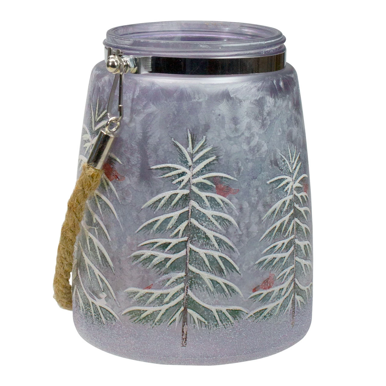 Northlight 6.25" Hand-Painted Pine Trees And Cardinals Flameless Glass Christmas Candle Holder - Image 4