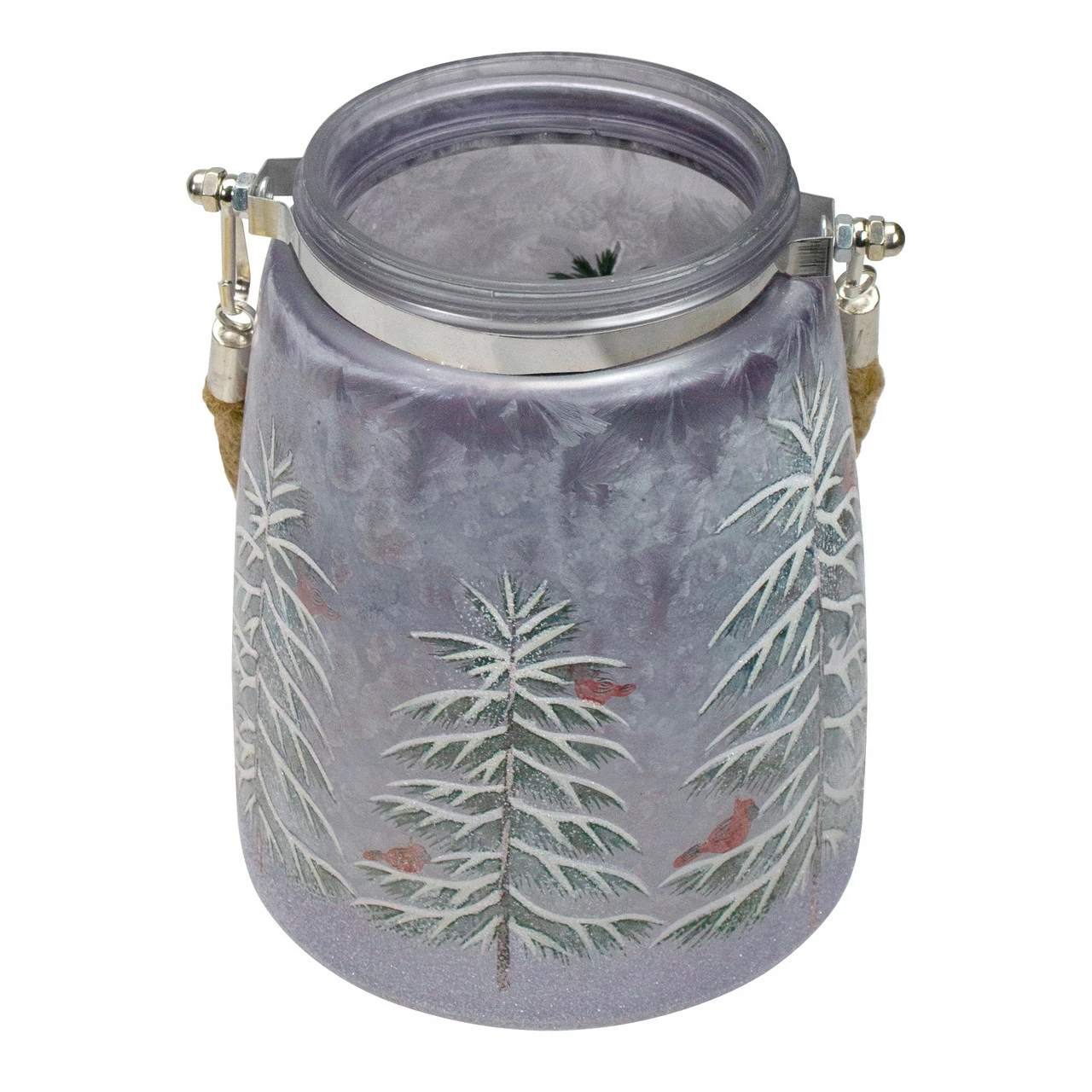 Northlight 6.25" Hand-Painted Pine Trees And Cardinals Flameless Glass Christmas Candle Holder - Image 3