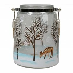 Northlight 6.25" Trees And Fawns Flameless Glass Candle Lantern