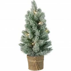 Northlight 17-Inch Mini Artificial Tabletop LED Flocked Christmas Tree With Burlap Base- Clear Lights