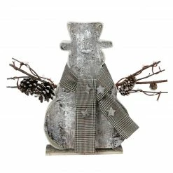 Northlight 11.75" Birch Wood And Pine Cone Snowman Silhouette Christmas Decoration