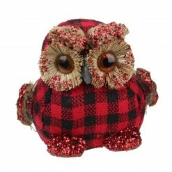 Northlight 3.5" Red And Black Buffalo Plaid Table-Top Embellished Owl