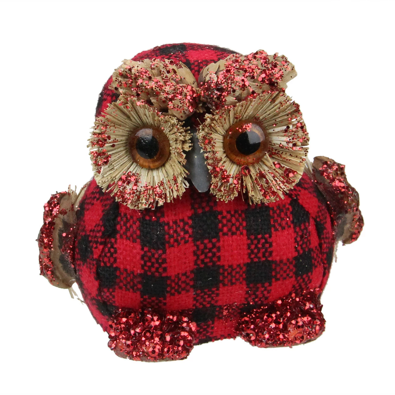 Northlight 3.5" Red And Black Buffalo Plaid Table-Top Embellished Owl