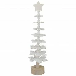 Northlight 16" White Wooden Snowflake Cutout Christmas Tree With A Star Table Top Decor