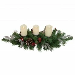 Northlight 32" Frosted Pine Cone And Berries Artificial Christmas Candle Holder Centerpiece