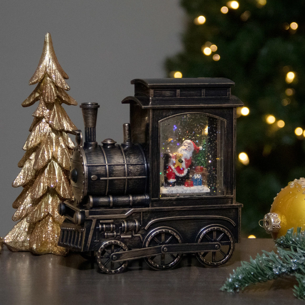 Northlight 6.75" Lighted Black Train Christmas Snow Globe With Santa - Image 2