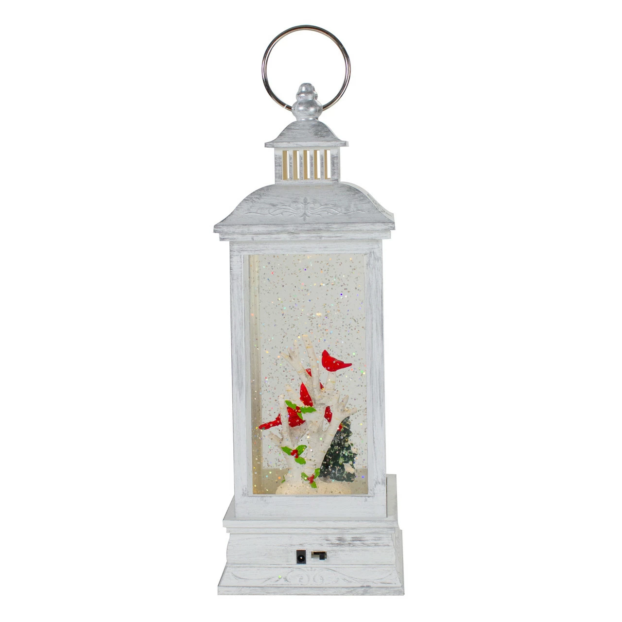 Northlight 11" White And Brushed Silver Christmas Cardinals Snow Globe Lantern - Image 5