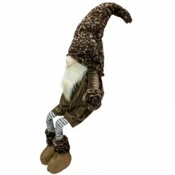 Alternative view of Northlight 34" Brown And Gray Sitting Christmas Gnome With Striped Dangling Legs