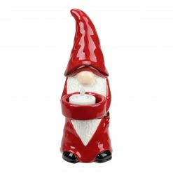 Northlight 8.25" Red And White Ceramic Christmas Gnome Tealight Candle Holder