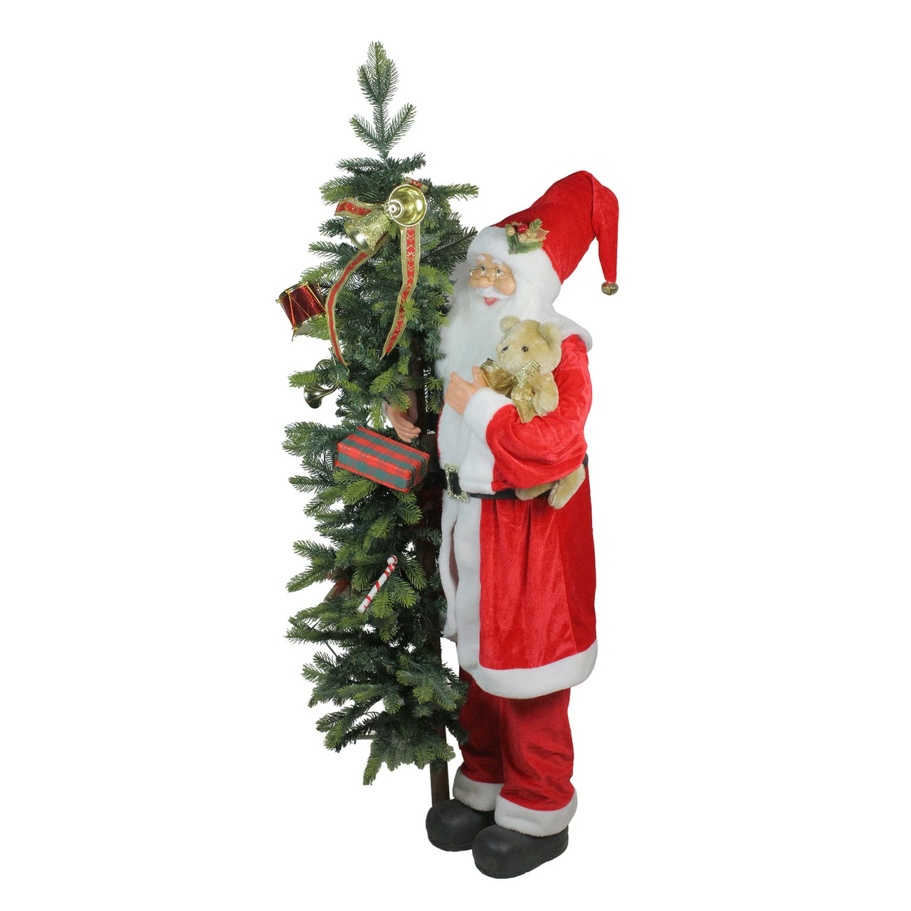 Northlight 48" Musical Santa Claus With Lighted Christmas Tree And Teddy Bear Standing Christmas Figure - Image 2
