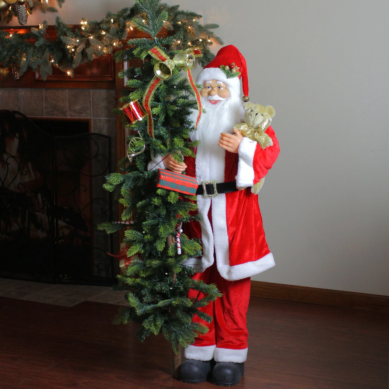 Northlight 48" Musical Santa Claus With Lighted Christmas Tree And Teddy Bear Standing Christmas Figure - Image 3