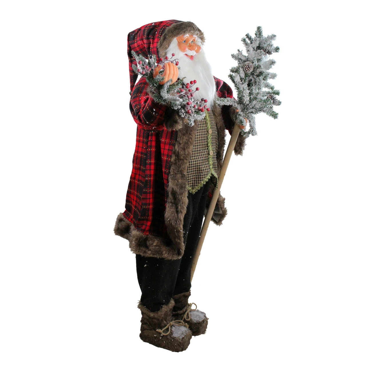 Northlight 60" Santa Claus With Flocked Alpine Tree And Wreath Standing Christmas Figure - Image 2