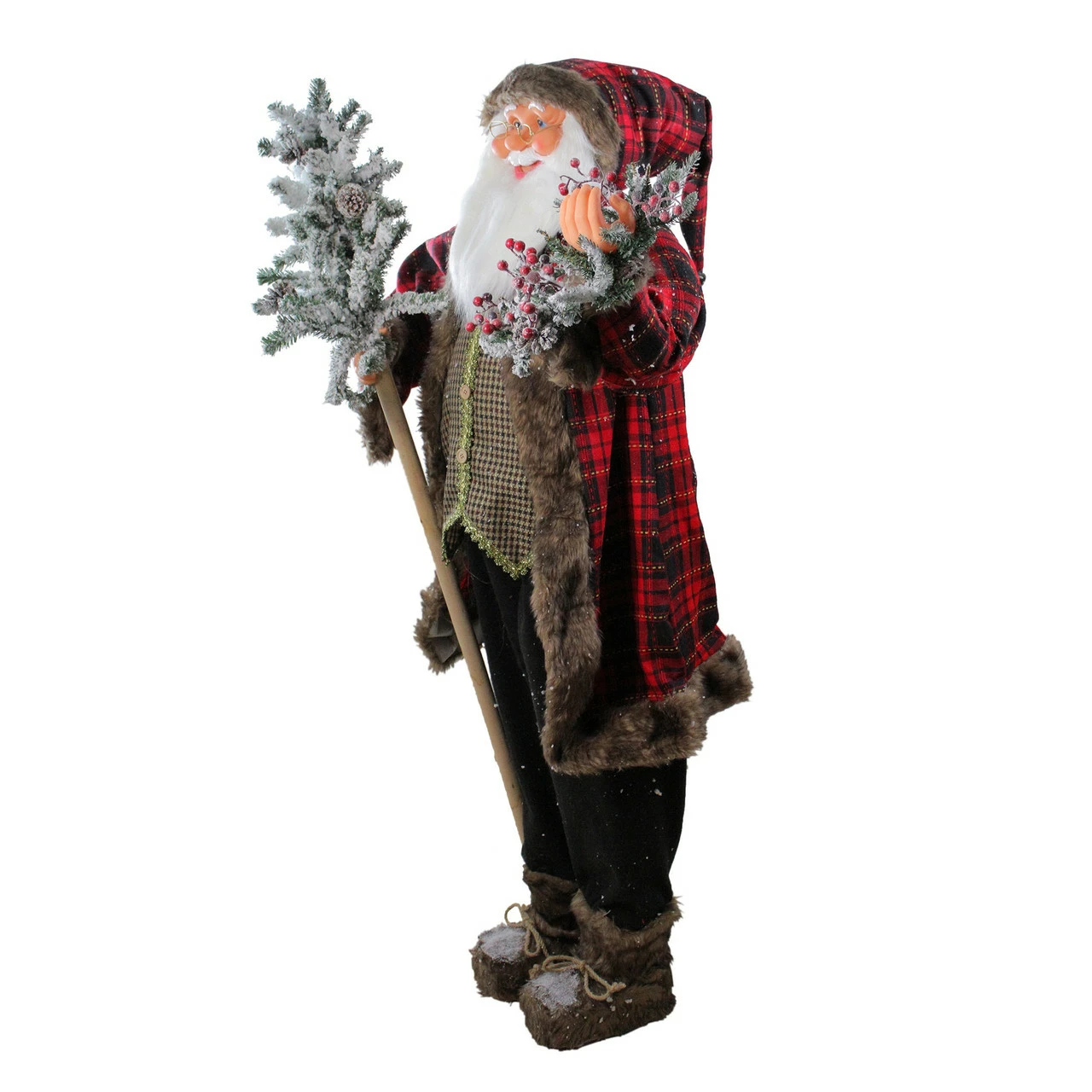Northlight 60" Santa Claus With Flocked Alpine Tree And Wreath Standing Christmas Figure - Image 3