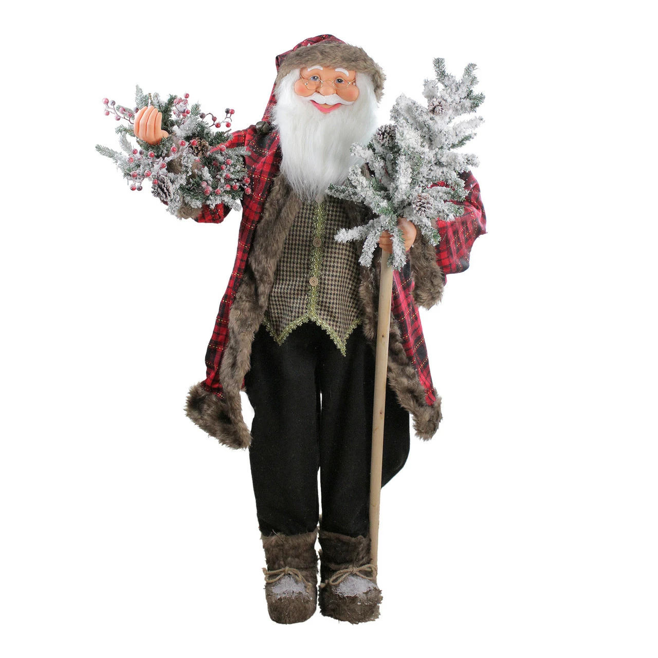 Northlight 60" Santa Claus With Flocked Alpine Tree And Wreath Standing Christmas Figure