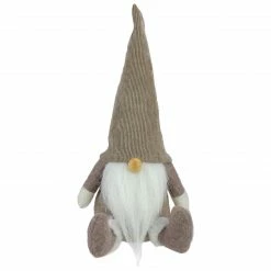 Northlight 10" Brown And White Sitting Gnome Christmas Tabletop Decoration