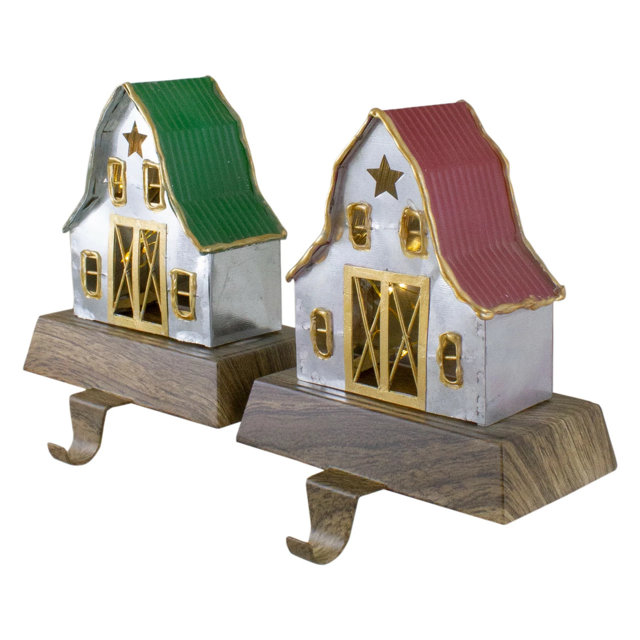 Northlight Set Of 2 LED Lighted Galvanized Barn Christmas Stocking Holders 5.5" 4 Northlight Set Of 2 LED Lighted Galvanized Barn Christmas Stocking Holders 5.5" - Image 4