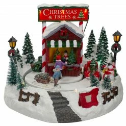 Northlight 9" Lighted And Animated Christmas Tree Farm Winter Scene With Moving Cars