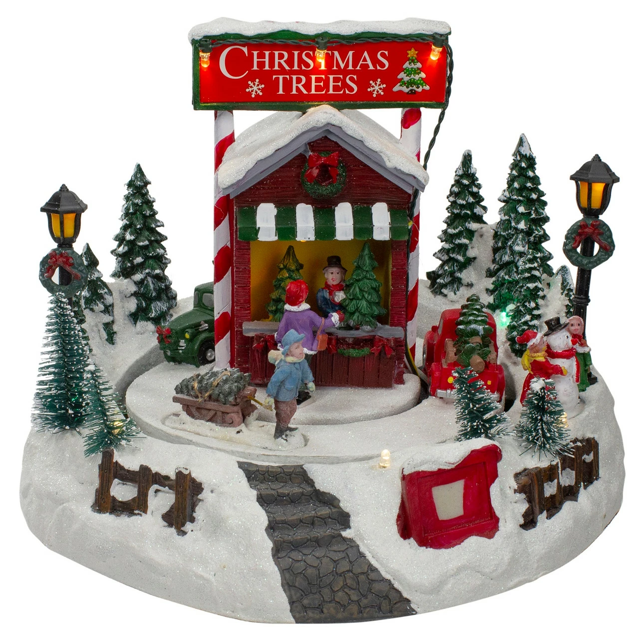 Northlight 9" Lighted And Animated Christmas Tree Farm Winter Scene With Moving Cars